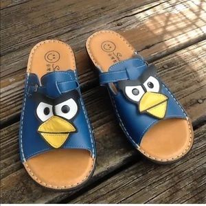 Smile Blue Angry Birds Slip On Sandals Womens Size 9 39 Mules Slides Shoes Open